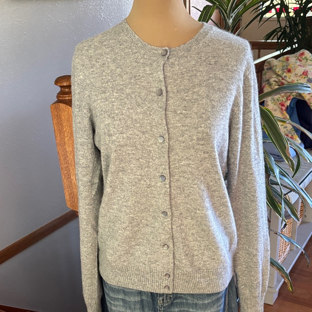 J. Crew Heather gray cashmere sweater. Button down size Large